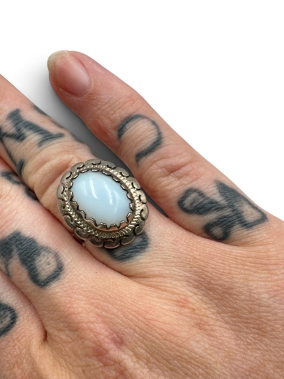 Vintage Mexico Sterling Silver Moonstone Cabochon Statement Ring Size 7